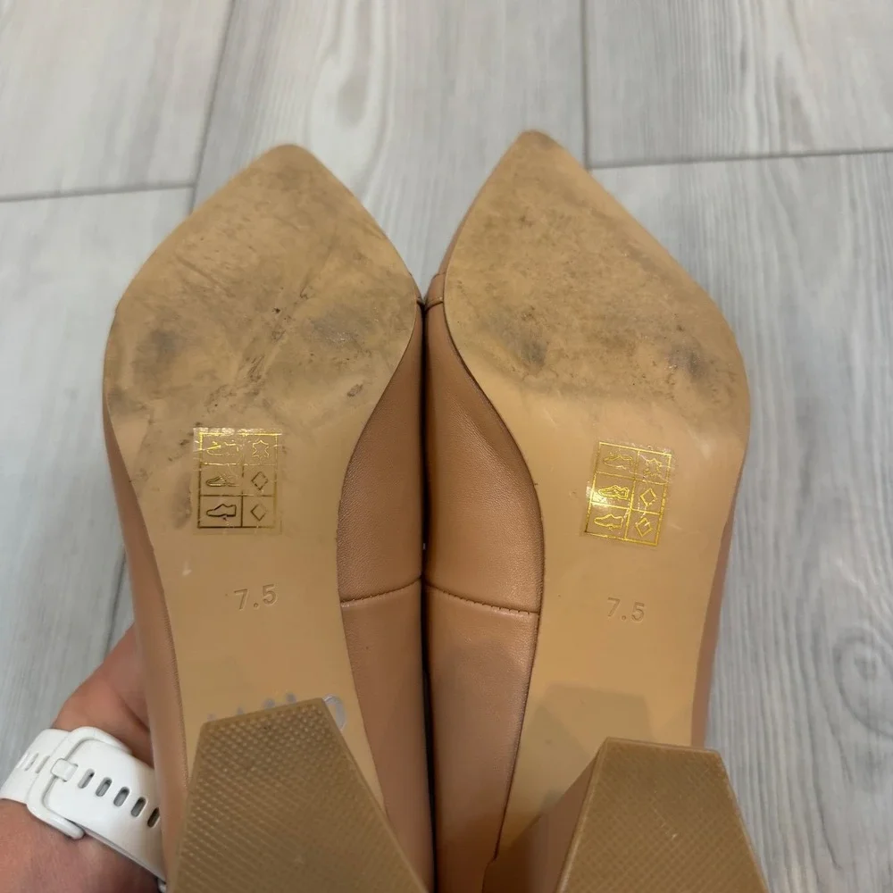 Jeffrey Campbell Tan Leather Pointed Toe Horsebit Block Heel Pumps Womens 7.5